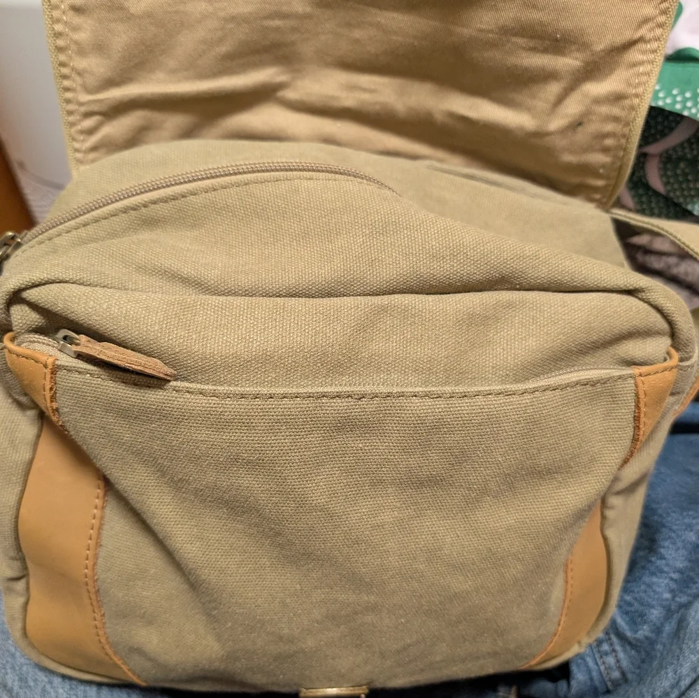 L.L.Bean Canvas Leather Field Messenger Bag Khaki Crossbody